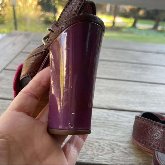 Prada Authentic Crochet Accent Brown & Purple Leather Heels Womens Size 37 - Picture 8 of 11